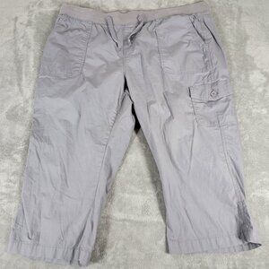 St Johns Bay Womens Pants 1X Plus Cargo Capri Gray Pull On Casual Comfy GRA18E